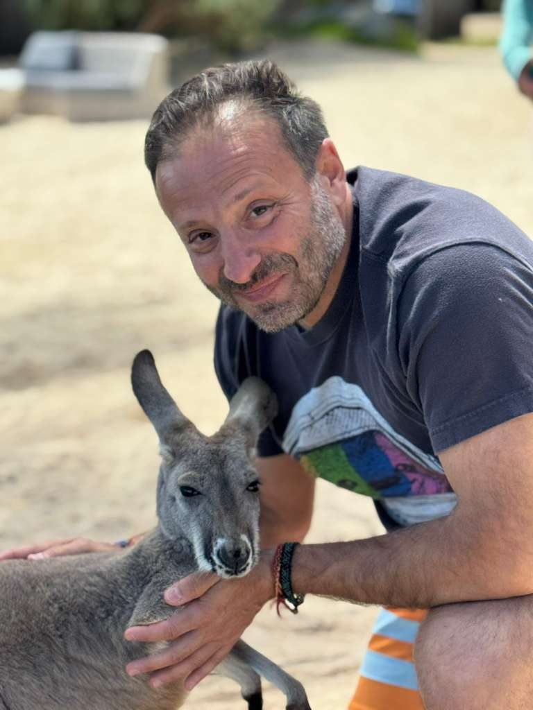 Yanik next to a kangaroo